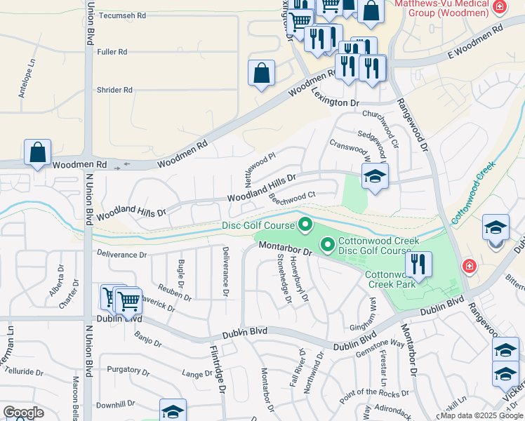 map of restaurants, bars, coffee shops, grocery stores, and more near 3337 Chestnut Glen Lane in Colorado Springs