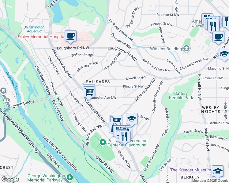 map of restaurants, bars, coffee shops, grocery stores, and more near 3120 51st Place Northwest in Washington