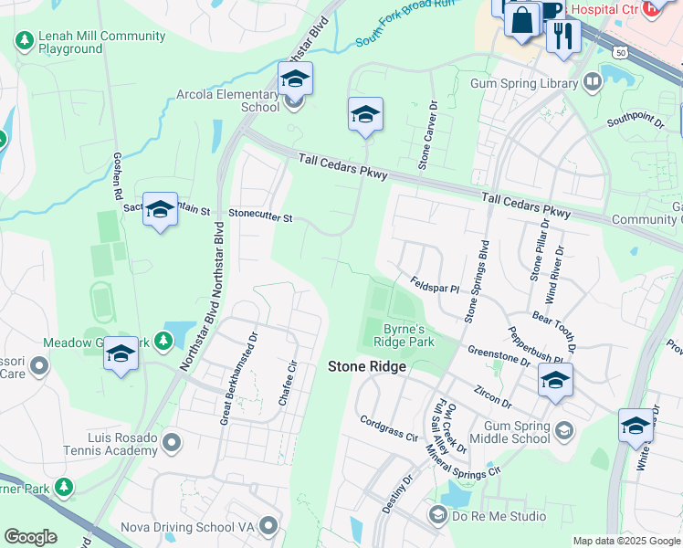 map of restaurants, bars, coffee shops, grocery stores, and more near 24808 Beardgrass Place in Aldie
