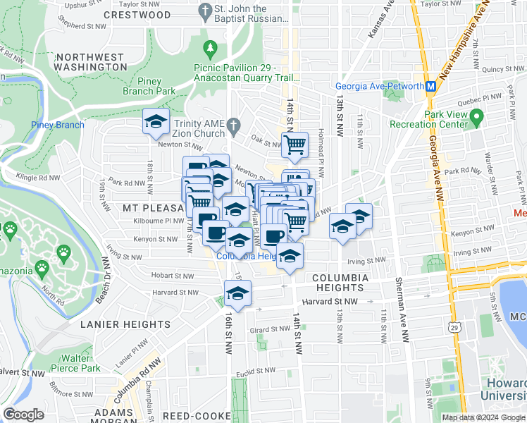 map of restaurants, bars, coffee shops, grocery stores, and more near 101 Independence Avenue Southeast in Washington