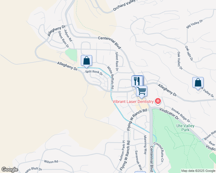 map of restaurants, bars, coffee shops, grocery stores, and more near 2225 Split Rock Drive in Colorado Springs