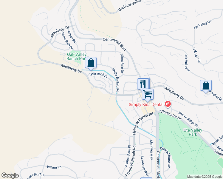 map of restaurants, bars, coffee shops, grocery stores, and more near 2225 Split Rock Drive in Colorado Springs
