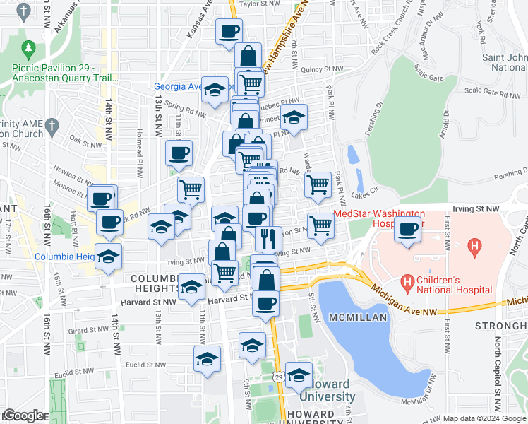 map of restaurants, bars, coffee shops, grocery stores, and more near 101 Independence Avenue Southeast in Washington