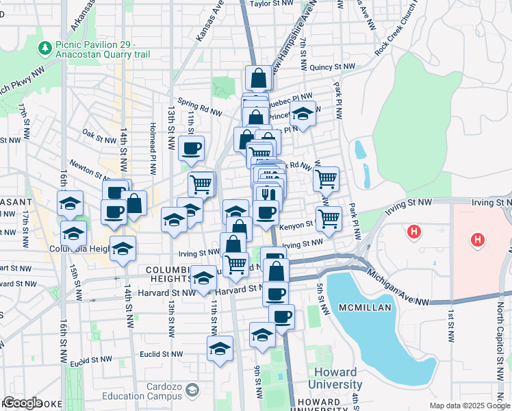 map of restaurants, bars, coffee shops, grocery stores, and more near 101 Independence Avenue Southeast in Washington