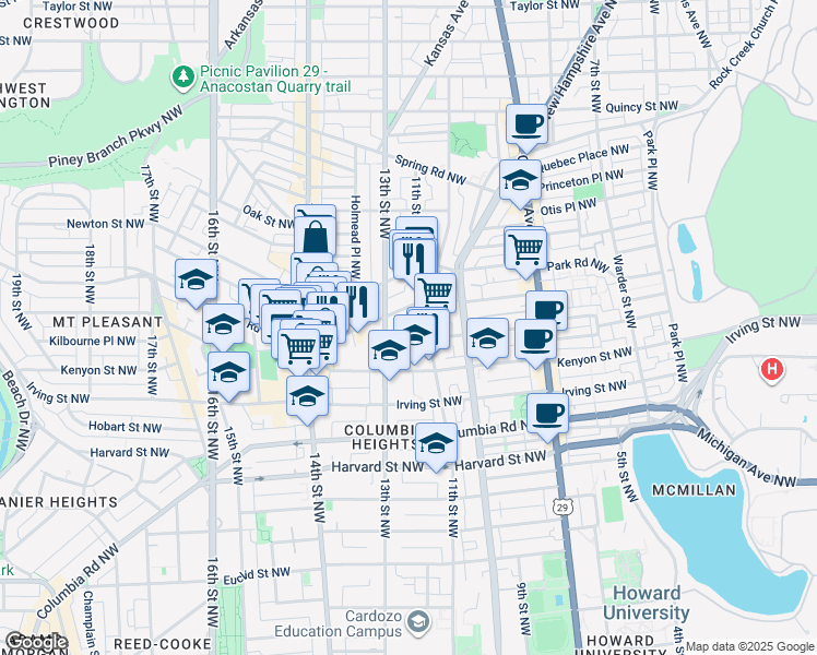 map of restaurants, bars, coffee shops, grocery stores, and more near 101 Independence Avenue Southeast in Washington