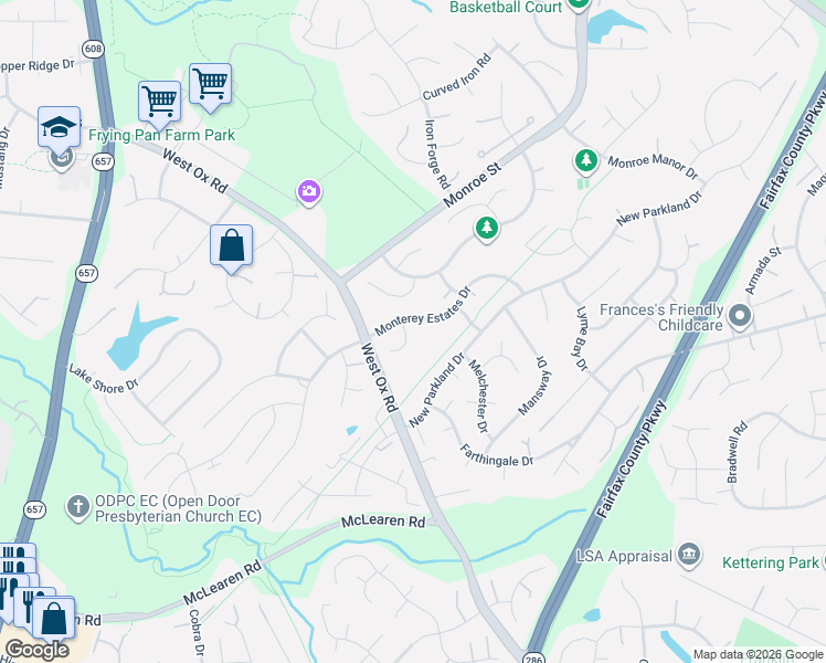 map of restaurants, bars, coffee shops, grocery stores, and more near 2651 Cockerill Farm Lane in Herndon