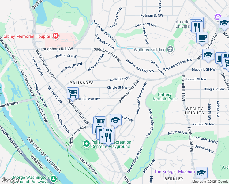 map of restaurants, bars, coffee shops, grocery stores, and more near 5009 Weaver Terrace Northwest in Washington