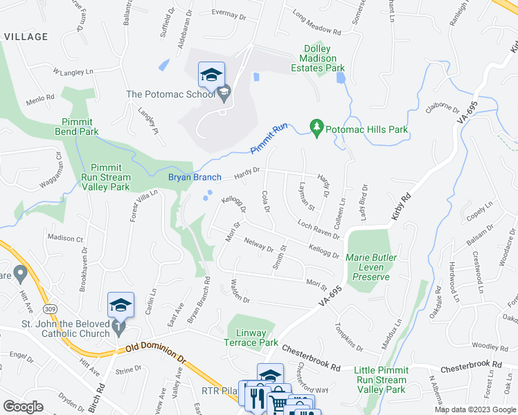 map of restaurants, bars, coffee shops, grocery stores, and more near 1444 Cola Drive in McLean