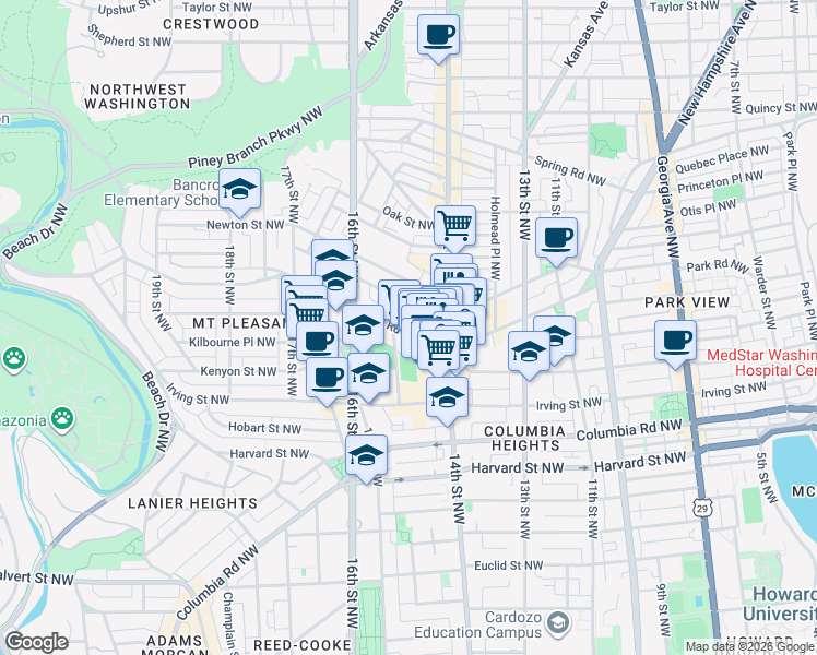 map of restaurants, bars, coffee shops, grocery stores, and more near 101 Independence Avenue Southeast in Washington