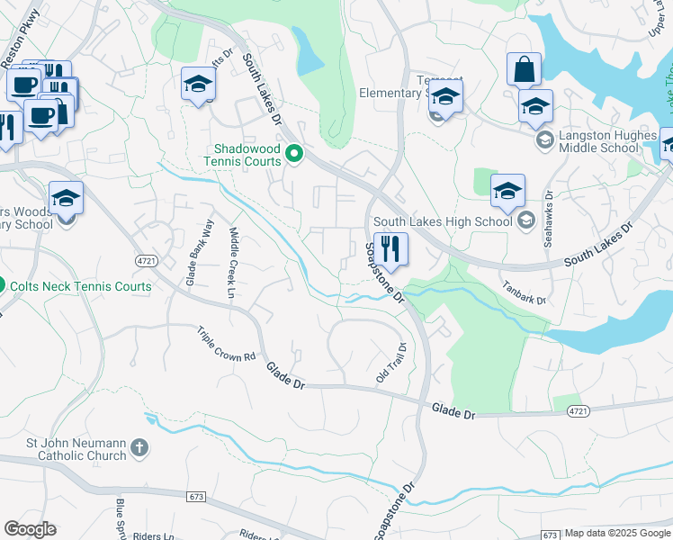 map of restaurants, bars, coffee shops, grocery stores, and more near 11621 Stoneview Square in Reston