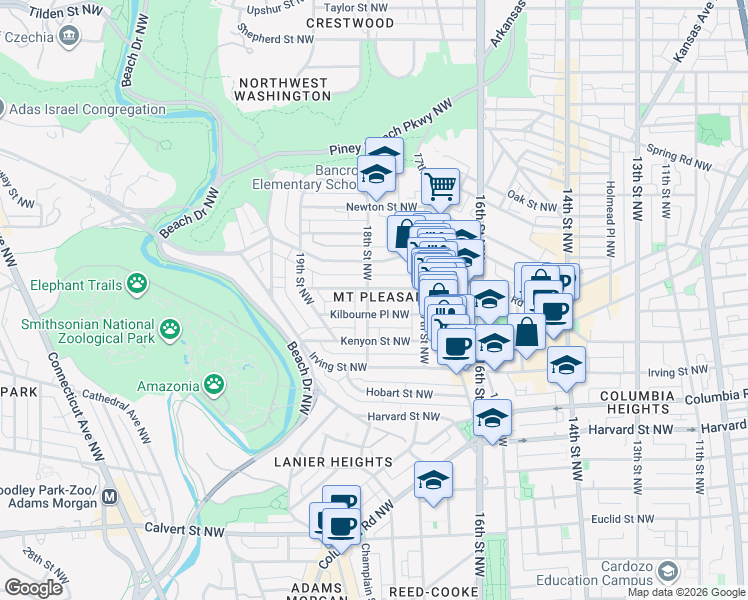 map of restaurants, bars, coffee shops, grocery stores, and more near 101 Independence Avenue Southeast in Washington