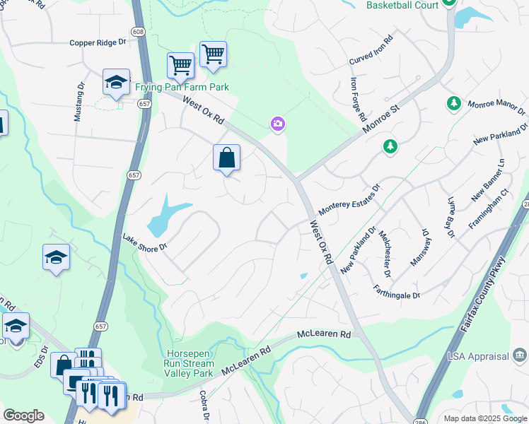 map of restaurants, bars, coffee shops, grocery stores, and more near 13284 Holly Meadow Lane in Herndon