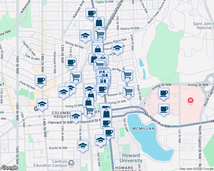 map of restaurants, bars, coffee shops, grocery stores, and more near 101 Independence Avenue Southeast in Washington