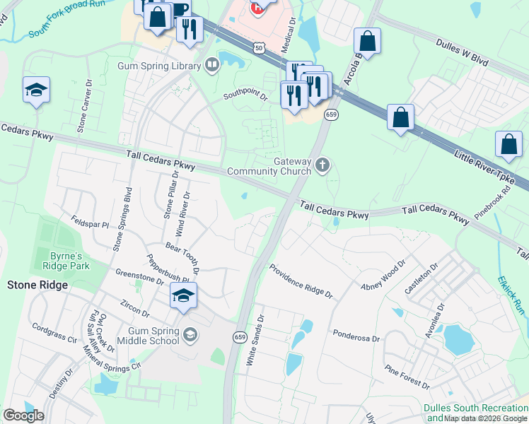 map of restaurants, bars, coffee shops, grocery stores, and more near 24815 Mason Dale Terrace in Chantilly