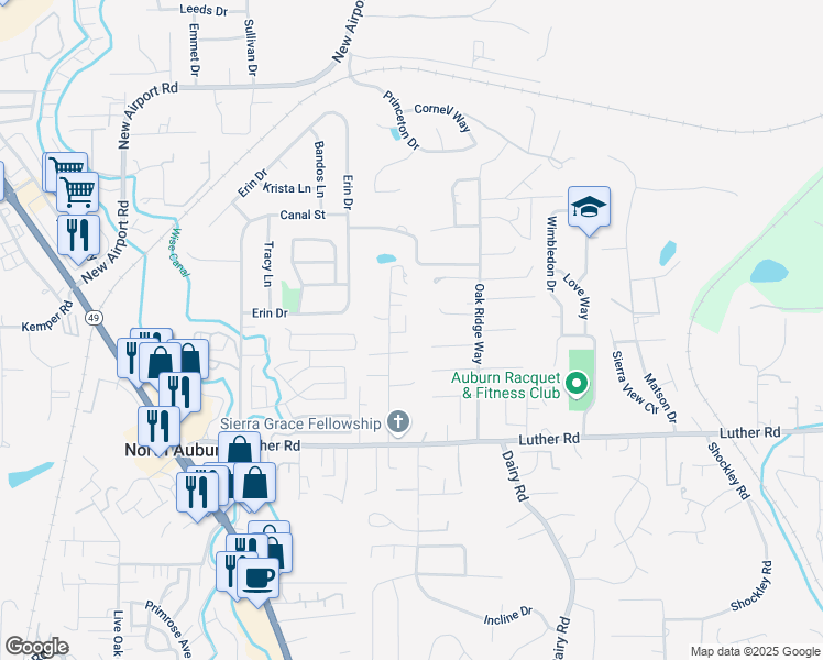 map of restaurants, bars, coffee shops, grocery stores, and more near 1400 Wesley Lane in Auburn