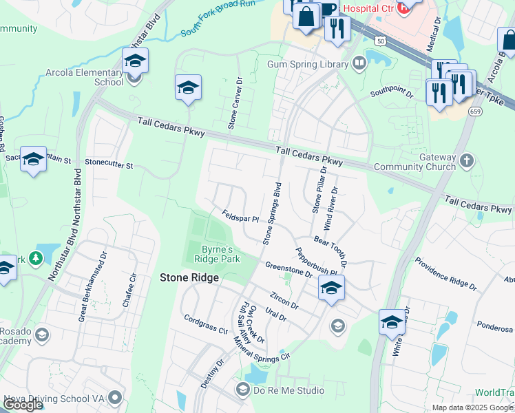 map of restaurants, bars, coffee shops, grocery stores, and more near 24813 Hornfels Court in Stone Ridge
