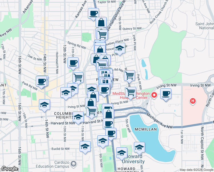 map of restaurants, bars, coffee shops, grocery stores, and more near 101 Independence Avenue Southeast in Washington