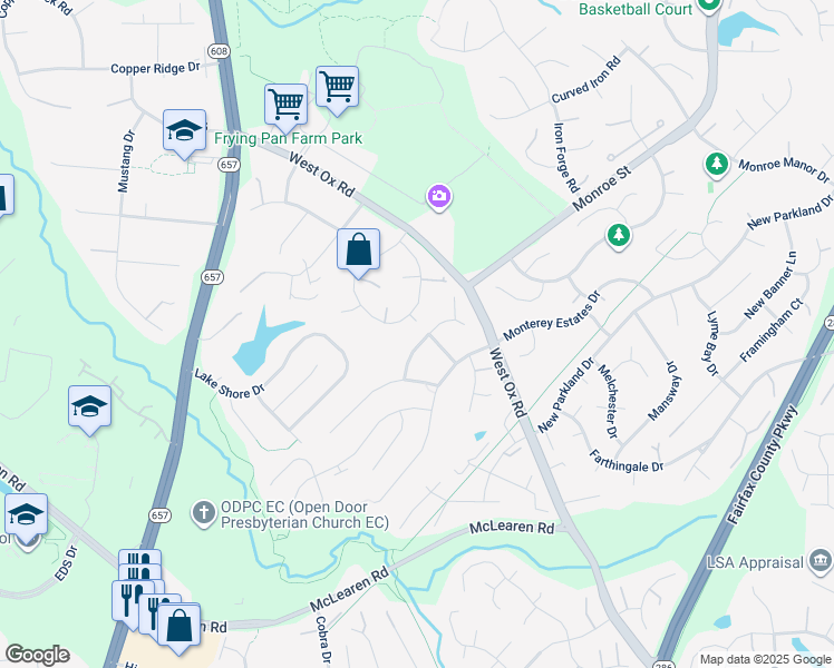 map of restaurants, bars, coffee shops, grocery stores, and more near 13284 Holly Meadow Lane in Herndon