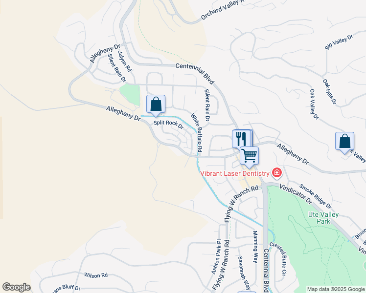 map of restaurants, bars, coffee shops, grocery stores, and more near 2330 Allegheny Drive in Colorado Springs