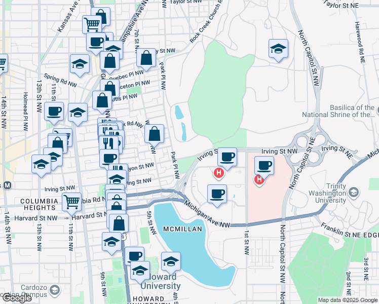 map of restaurants, bars, coffee shops, grocery stores, and more near 101 Independence Avenue Southeast in Washington