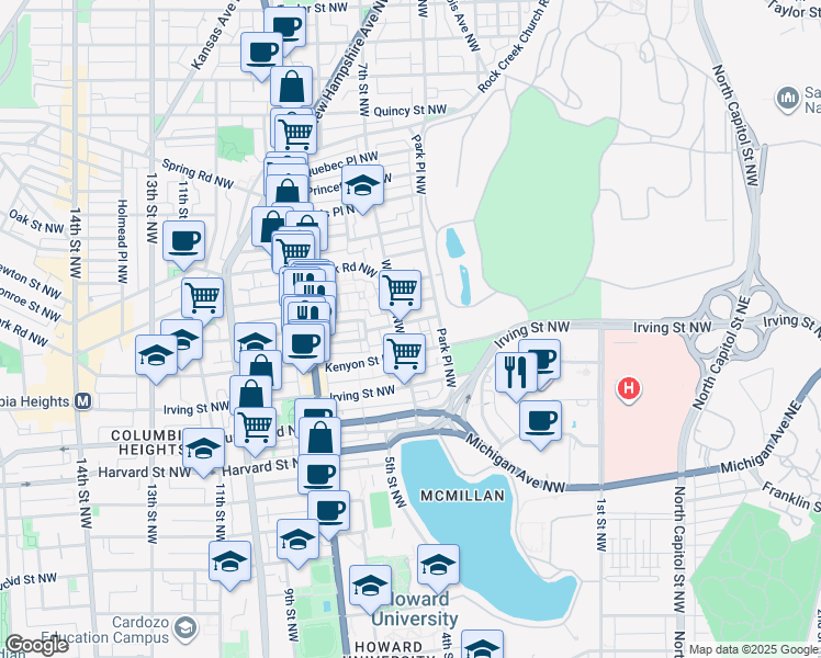 map of restaurants, bars, coffee shops, grocery stores, and more near 101 Independence Avenue Southeast in Washington