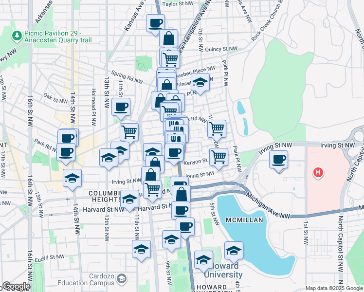 map of restaurants, bars, coffee shops, grocery stores, and more near 101 Independence Avenue Southeast in Washington