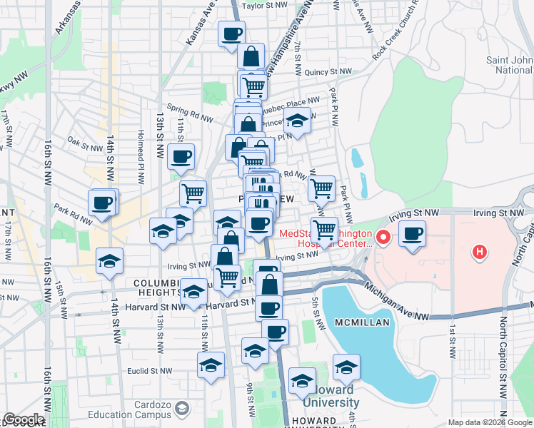 map of restaurants, bars, coffee shops, grocery stores, and more near 101 Independence Avenue Southeast in Washington