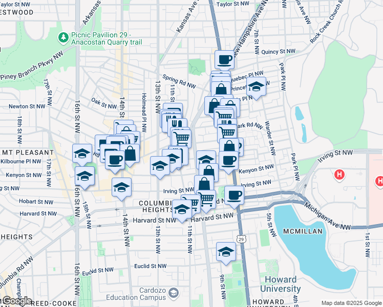 map of restaurants, bars, coffee shops, grocery stores, and more near 101 Independence Avenue Southeast in Washington