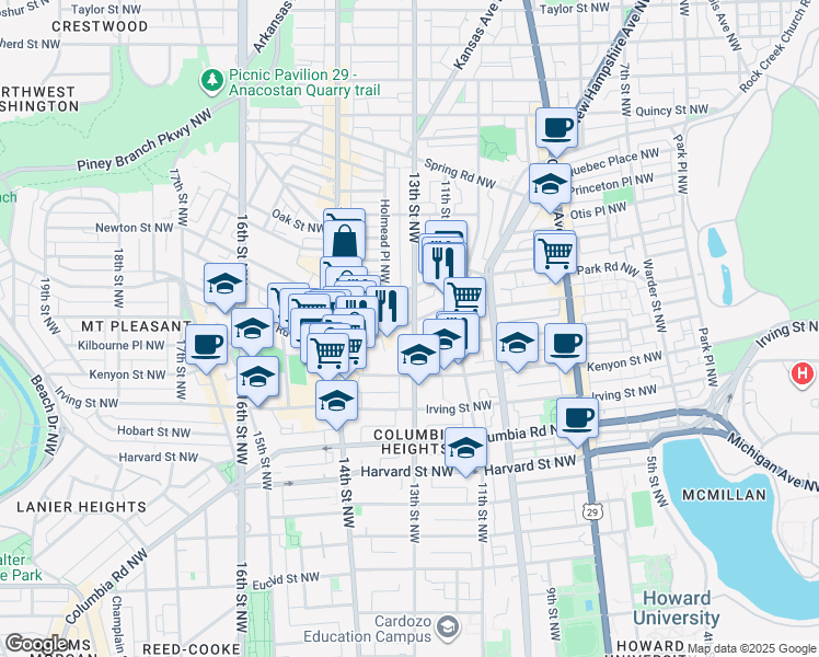map of restaurants, bars, coffee shops, grocery stores, and more near 101 Independence Avenue Southeast in Washington
