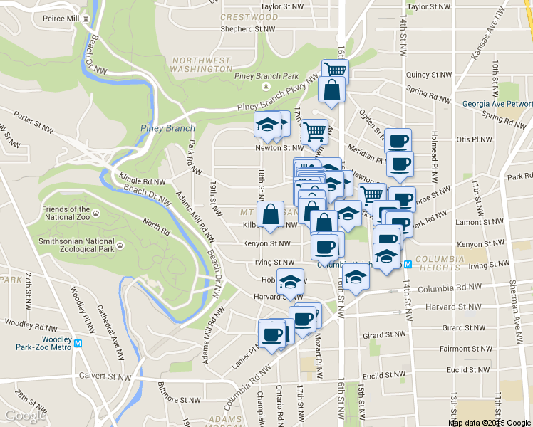 map of restaurants, bars, coffee shops, grocery stores, and more near 101 Independence Avenue Southeast in Washington