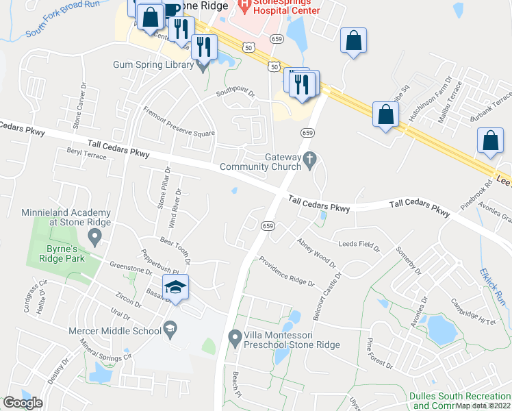 map of restaurants, bars, coffee shops, grocery stores, and more near 24811 Mason Dale Terrace in Chantilly