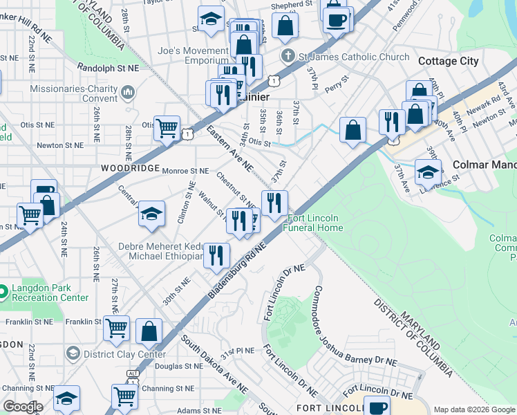 map of restaurants, bars, coffee shops, grocery stores, and more near 101 Independence Avenue Southeast in Washington