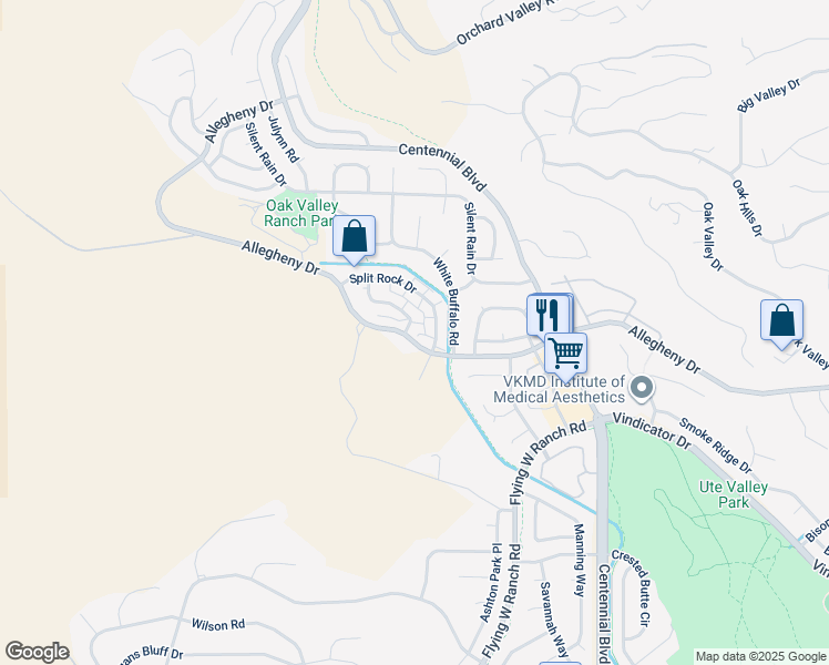 map of restaurants, bars, coffee shops, grocery stores, and more near 2330 Allegheny Drive in Colorado Springs