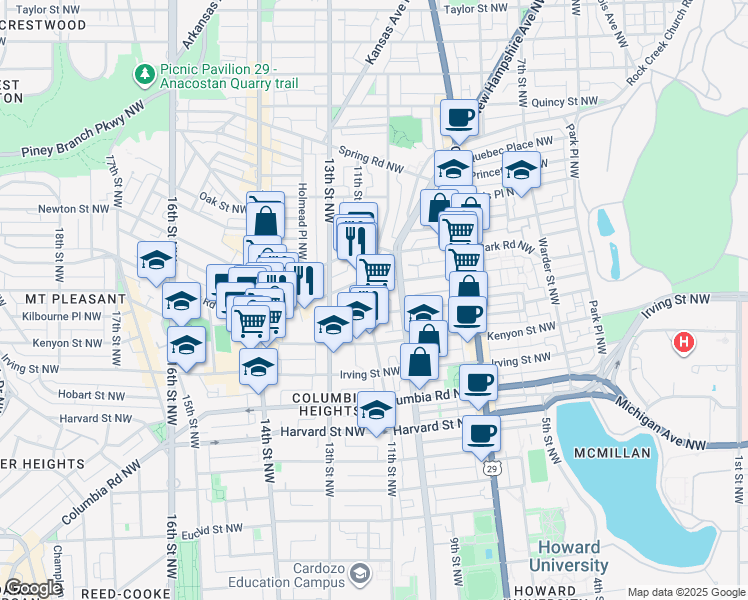 map of restaurants, bars, coffee shops, grocery stores, and more near 101 Independence Avenue Southeast in Washington
