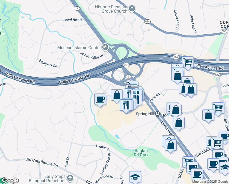 map of restaurants, bars, coffee shops, grocery stores, and more near 1530 Northern Neck Drive in Vienna