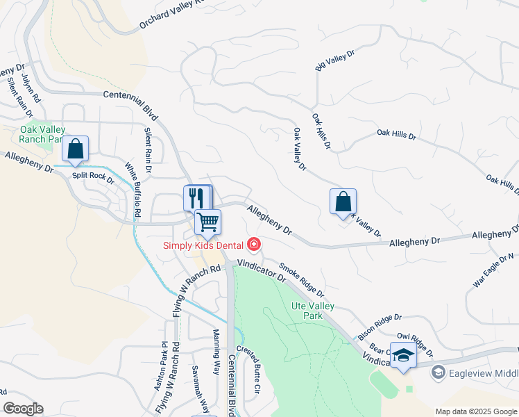 map of restaurants, bars, coffee shops, grocery stores, and more near 1929 Bristlecone Drive in Colorado Springs