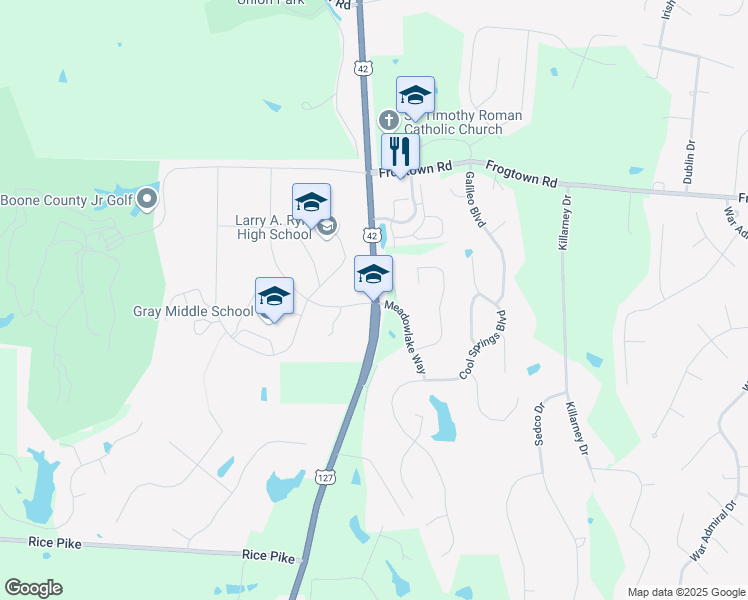 map of restaurants, bars, coffee shops, grocery stores, and more near 10435 U.S. 42 in Union