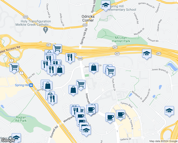 map of restaurants, bars, coffee shops, grocery stores, and more near 1537 Lincoln Way in McLean