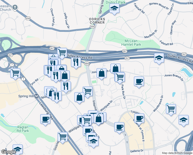 map of restaurants, bars, coffee shops, grocery stores, and more near 1537 Lincoln Way in McLean
