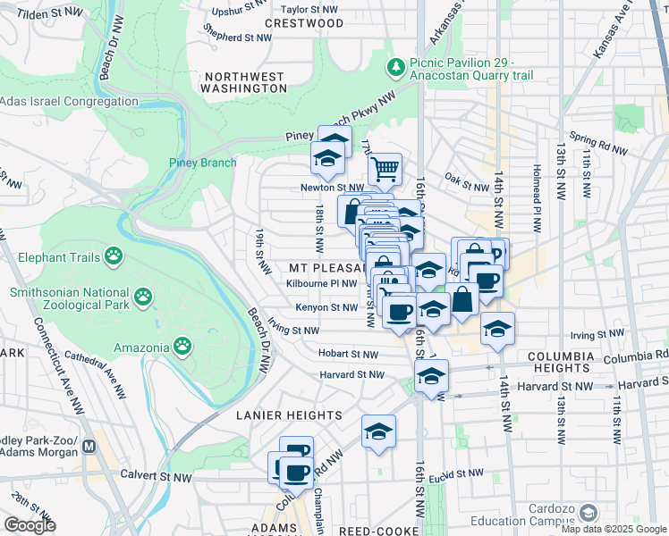 map of restaurants, bars, coffee shops, grocery stores, and more near in Washington