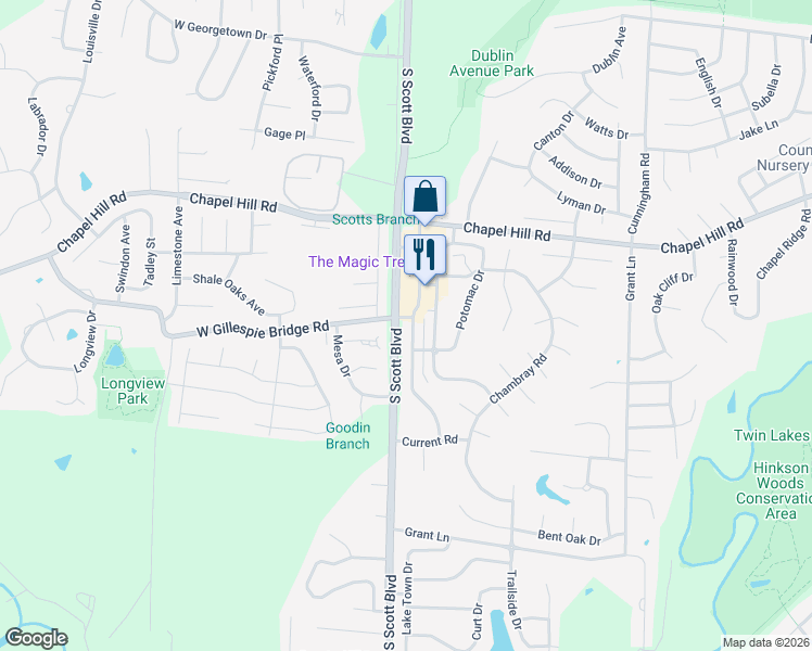 map of restaurants, bars, coffee shops, grocery stores, and more near 2201 Corona Road in Columbia