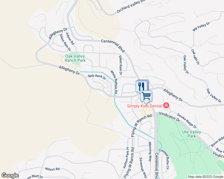 map of restaurants, bars, coffee shops, grocery stores, and more near 2225 Split Rock Drive in Colorado Springs