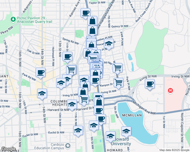 map of restaurants, bars, coffee shops, grocery stores, and more near 101 Independence Avenue Southeast in Washington