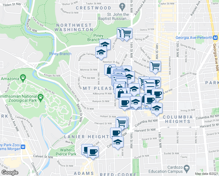 map of restaurants, bars, coffee shops, grocery stores, and more near 101 Independence Avenue Southeast in Washington