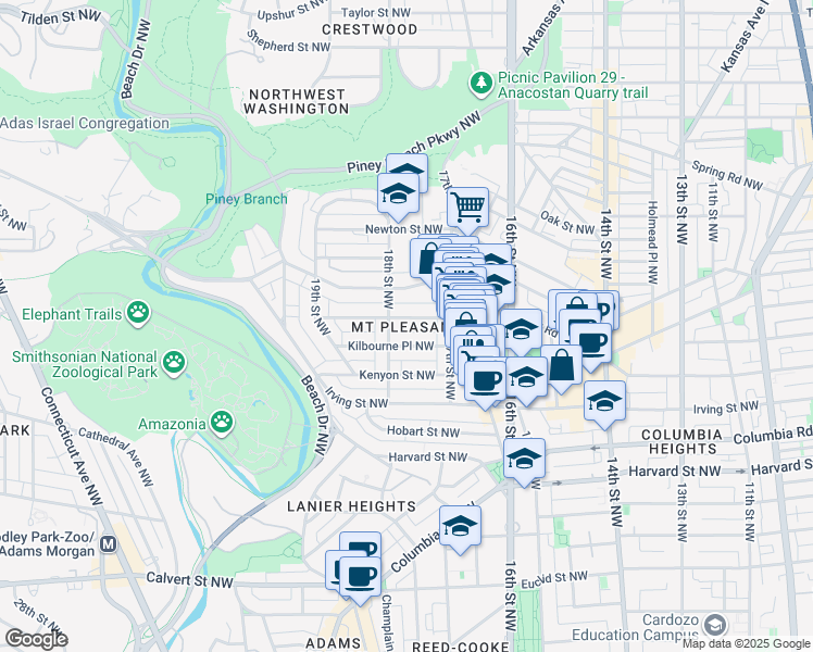 map of restaurants, bars, coffee shops, grocery stores, and more near 101 Independence Avenue Southeast in Washington