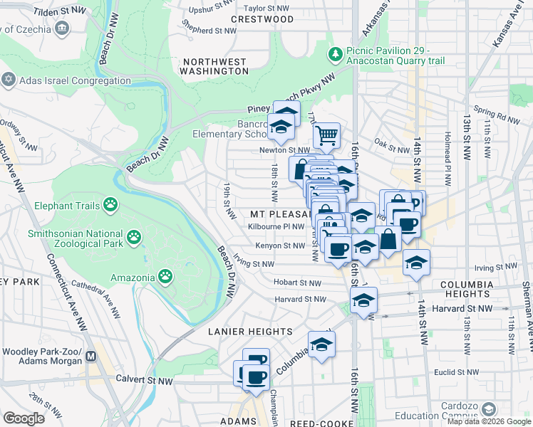 map of restaurants, bars, coffee shops, grocery stores, and more near 101 Independence Avenue Southeast in Washington