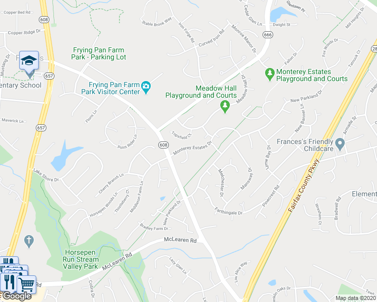 map of restaurants, bars, coffee shops, grocery stores, and more near 2649 Cockerill Farm Lane in Herndon