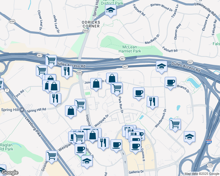 map of restaurants, bars, coffee shops, grocery stores, and more near 1504 Lincoln Way in McLean