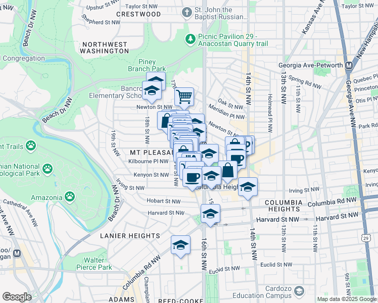 map of restaurants, bars, coffee shops, grocery stores, and more near 101 Independence Avenue Southeast in Washington