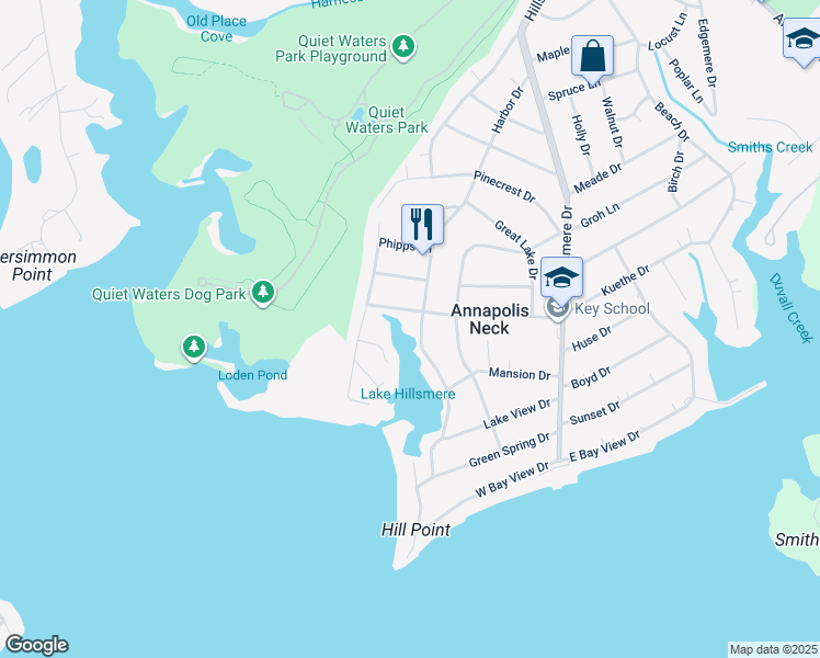 map of restaurants, bars, coffee shops, grocery stores, and more near 602 Harbor Drive in Annapolis